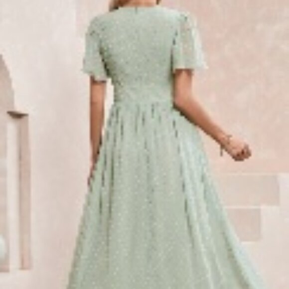 JJ's House - V-Neck short Sleeve Flutter Sleeve A-Line Chiffon Maxi Dress - XL - Picture 3 of 3